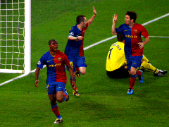 Samuel Eto ScoresIniesta And Messi Celebrates.gif